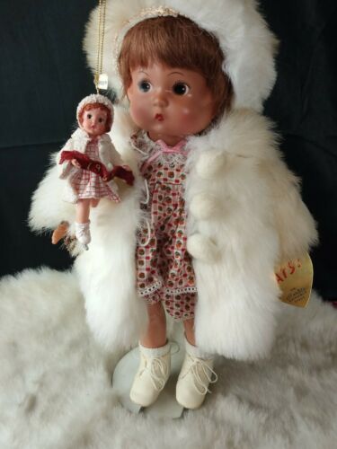 13" Effanbee Patsy Reproduction Doll W/ice Skates White Fur Coat Wig Hair