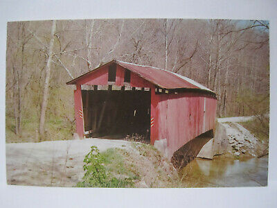 Rolling Stone Covered Bridge Postcard Bainbridge In Indiana Putnam County 1960s