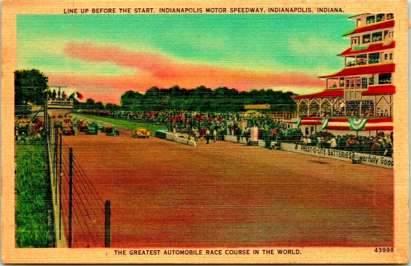 Indianapolis Motor Speedway Postcard Line Up Before Start Linen Postcard