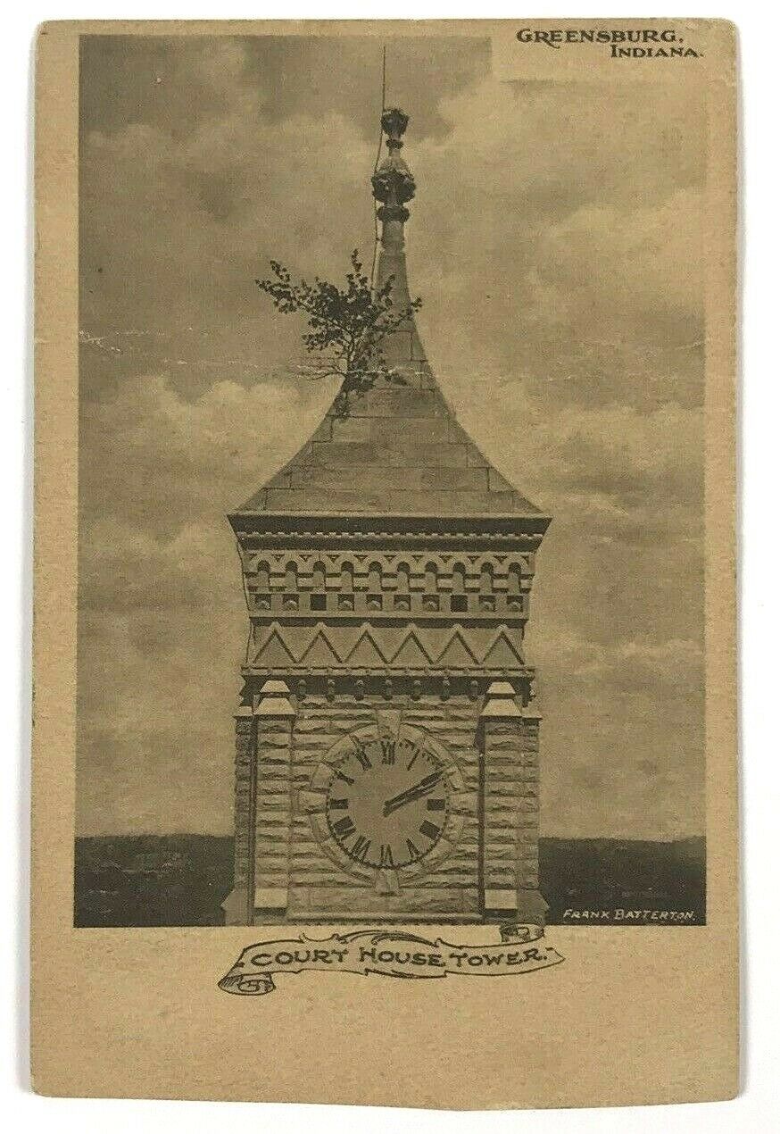 Postcard Greensburg In Court House Tower Indiana Frank Batterton 1906 Undivided